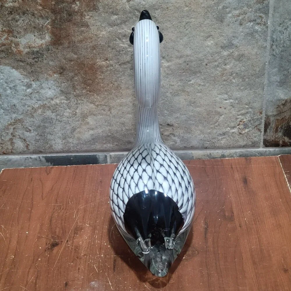 Hand Blown Art Glass Black White Swan Sculpture Glass Duck